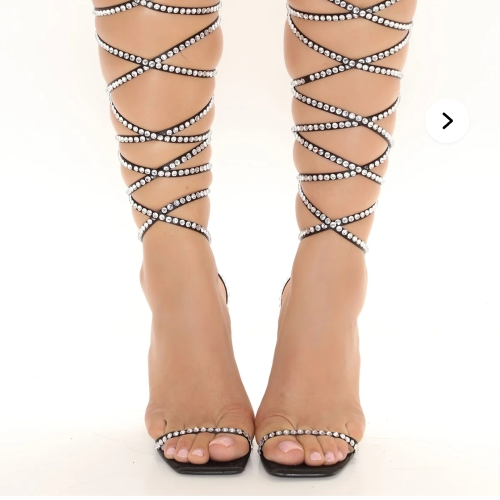 NLA Fashion Nova Black Rhinestone Strappy Heels